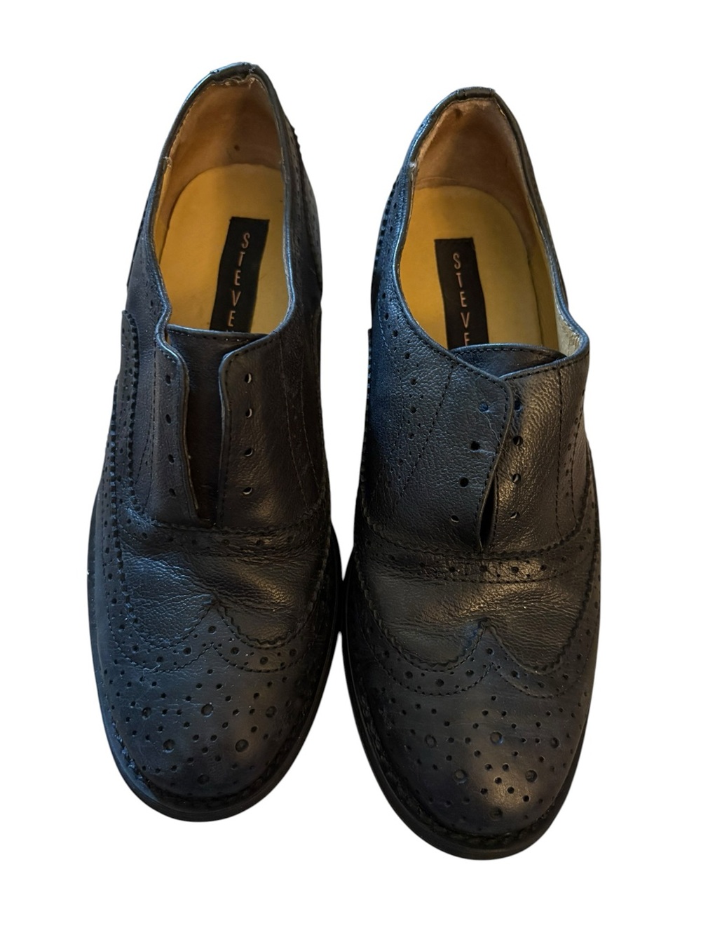 Steve Madden Women’s Black Leather Wingtip Dress Shoes